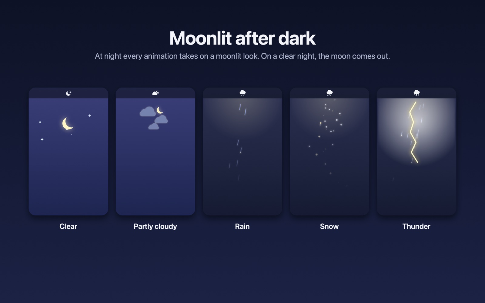 Moonlit after dark: the night looks of the animations, with the moon on a clear night.